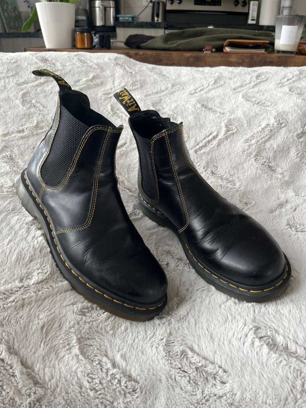 Dr. Martens Black Leather Chelsea Boots with Yellow Stitching